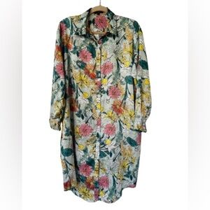 Beulah Style Tropical Floral Satin Shirtdress. One Size
